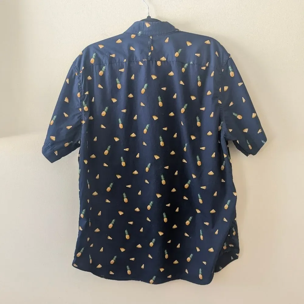 Banana Republic Men's Slim-Fit Luxe Poplin Print Shirt Pineapple Print Size XL